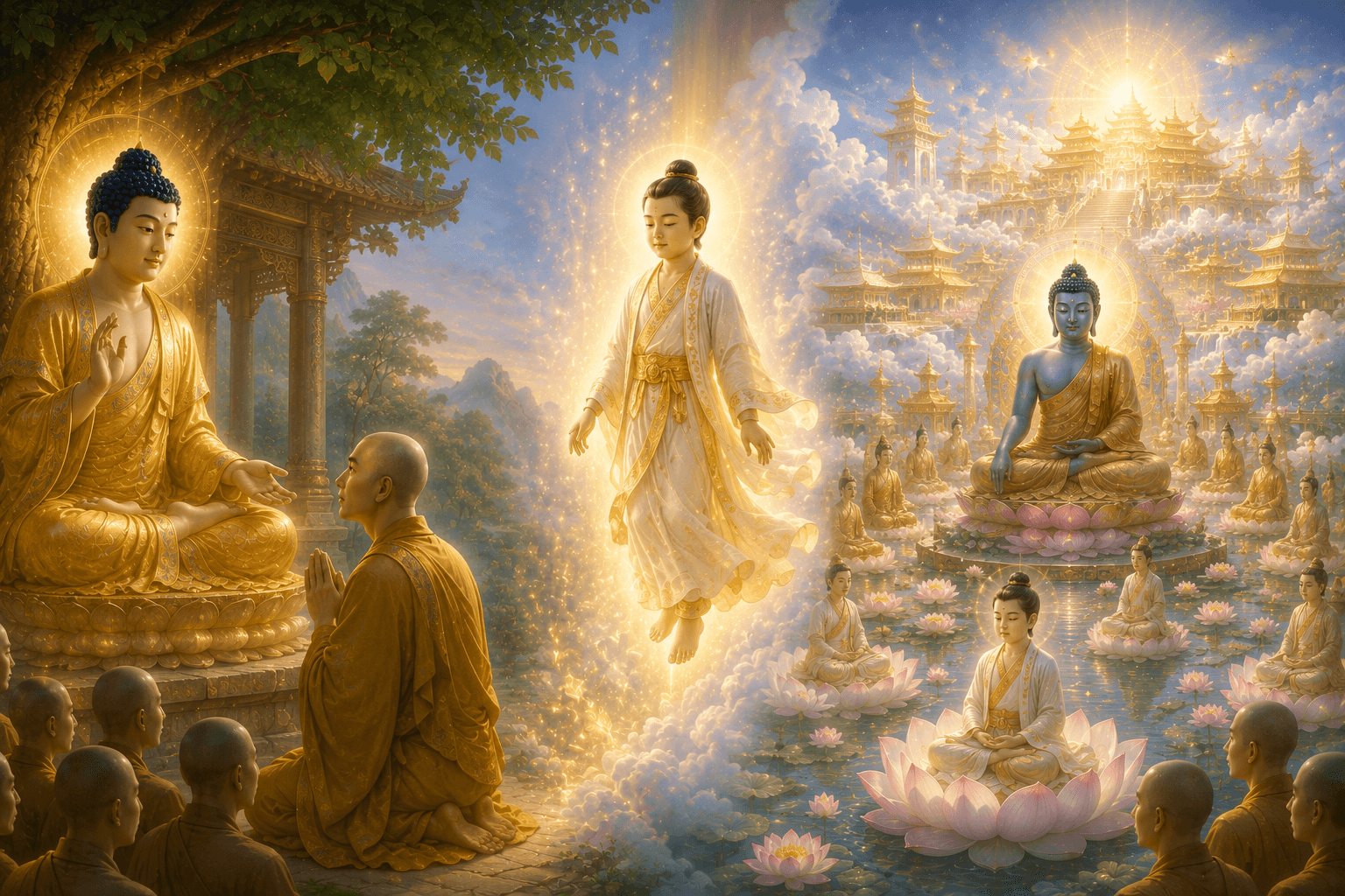 圖/撰擇童子命終後立即往生阿閦佛淨土──妙喜世界,親近諸佛修行,歷經無量阿僧祇劫,最終成就佛果。(示意圖)