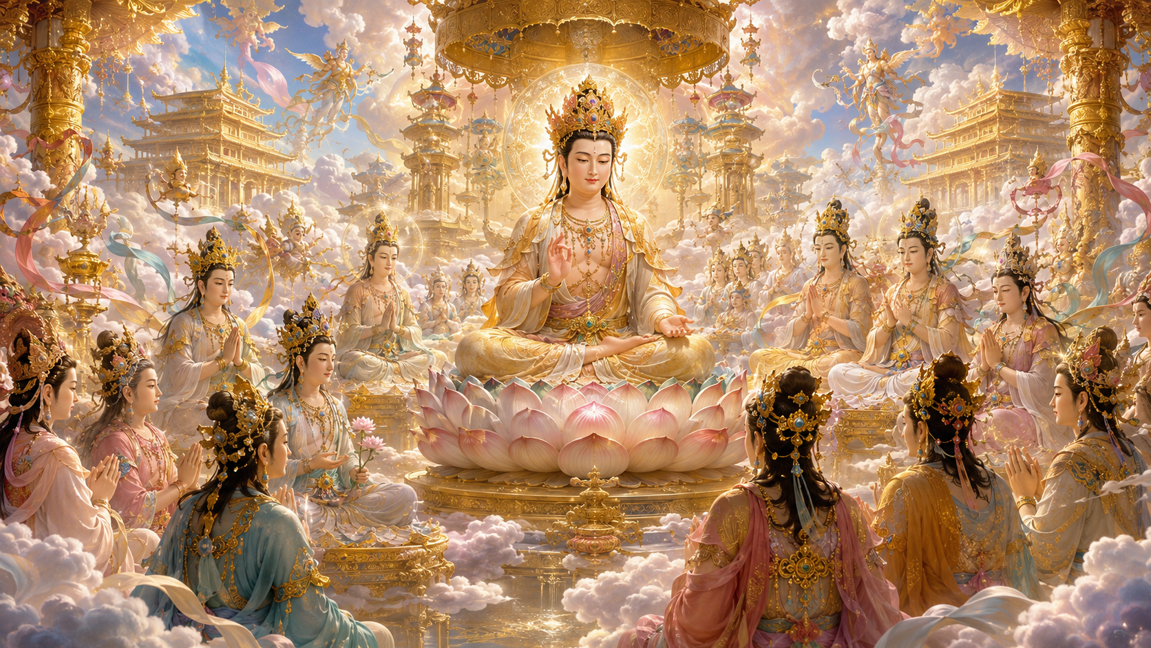 彌勒菩薩於兜率天宮晝夜說法度諸天子